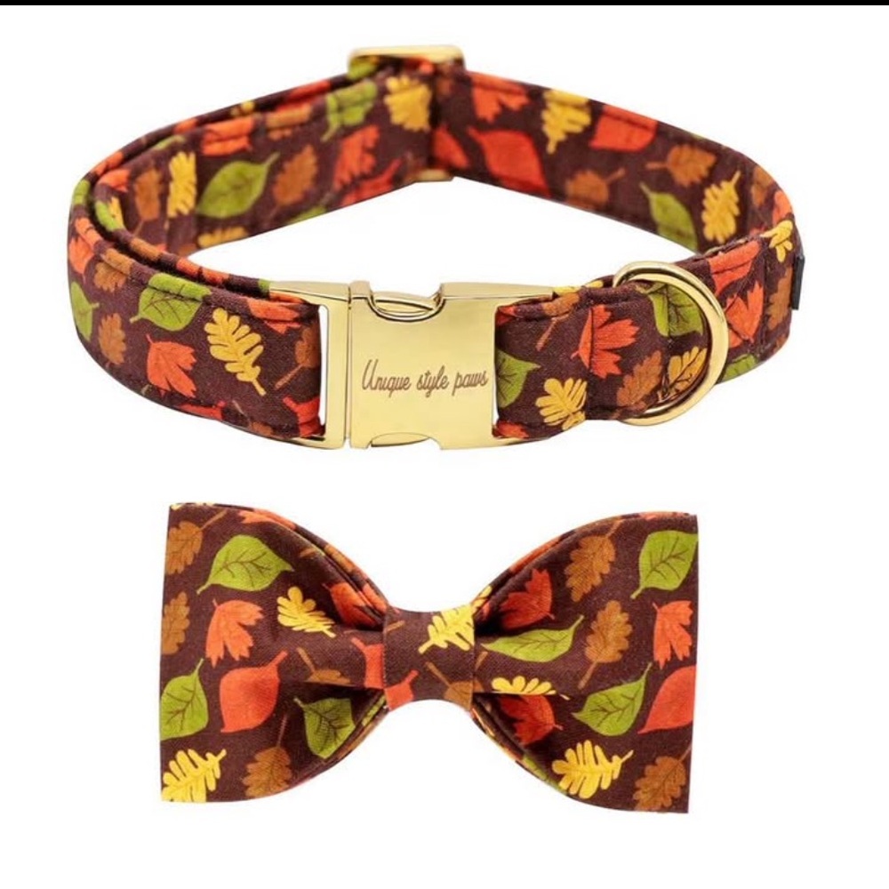 Autumn Leaf Dog Collar and Bow Tie Set